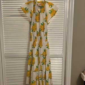 Victoria Dunn Yellow Floral Midi Dress